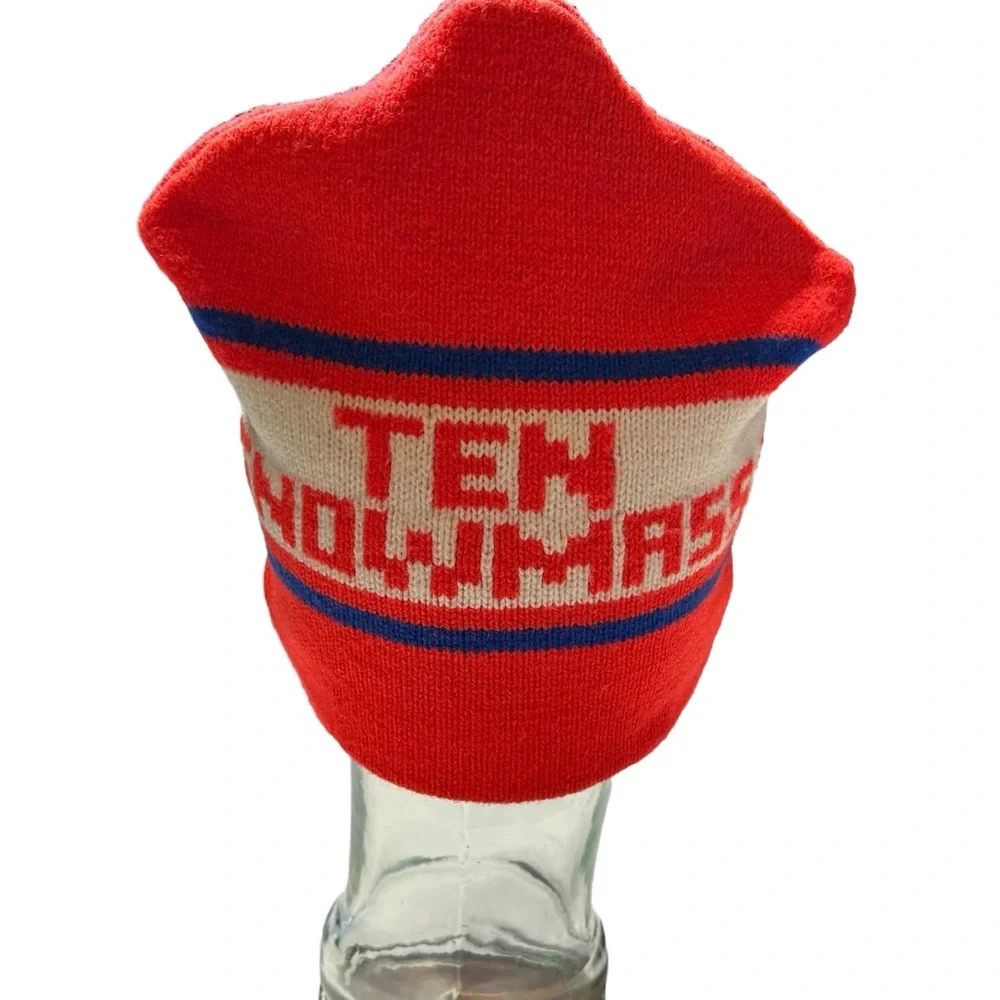 Vintage 80s Aspen Snowmass Ski Beanie Neon Orange Retro OS
